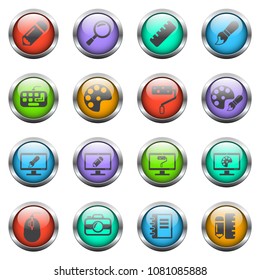 design vector icons on color glass buttons