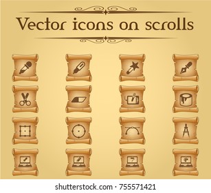 design vector icons on scrolls for your creative ideas