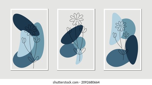 diseño de ilustraciones vectoriales 3 tipos de formas abstractas de planta y flores de diseño artístico para impresión, fondo, cubierta, papel tapiz, arte de pared minimalista y natural.
