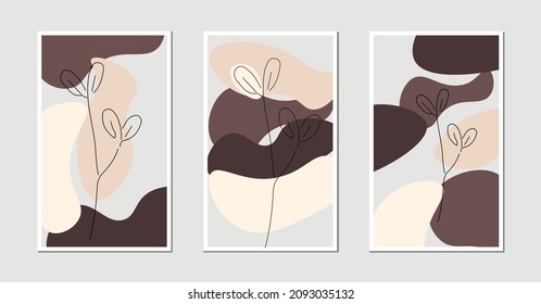design vector illustration 3 types abstract shape plant and flowers art design for print, background, cover, wallpaper, minimalist and natural wall art.
