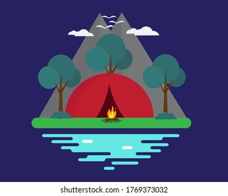 Design, Vektorgrafik von Campingaktivitäten Landschaft.