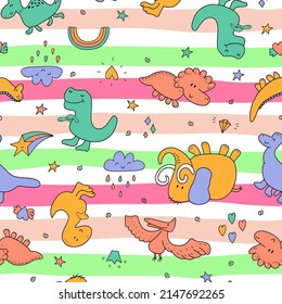 design vector illustration colorful dinosaur with stripe, green, red, pink, orange