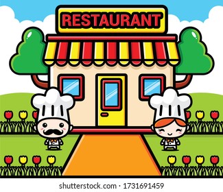 Design Vektor Illustration eines niedlichen Restaurants