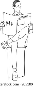 design vector illustration doodle drawing line man  read a magazine