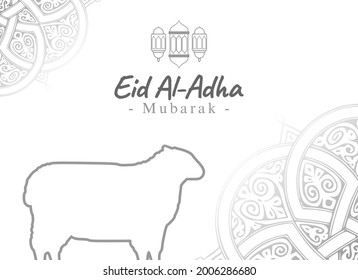Ilustración vectorial de diseño Eid Adha Mubarak con estilo de esbozo completo con ilustración de oveja. Adecuado para tarjetas de felicitación, afiches y banner.