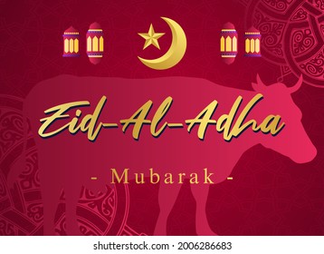 Ilustración del vector de diseño Eid Adha Mubarak con estilo de esbozo completo con ilustración de vaca. Adecuado para tarjetas de felicitación, afiches y banner.
