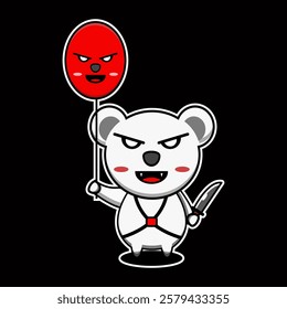 Design vector illustration of an evil snow bear mascot holding a knife