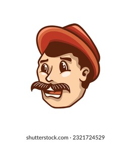Design vector illustration of farmer head mustache cartoon character