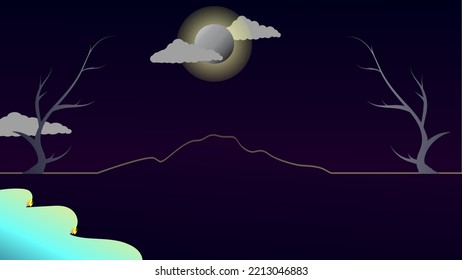 diseño e ilustración vectorial montañas y luna por la noche