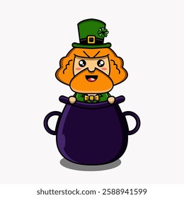 design vector illustration of Saint Patrick's mascot in a cauldron