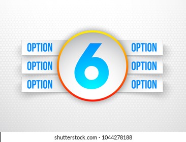 Design Vector Illustration Sign Numbers "six in one". Flat Button with Figures 6 in 1 icon and Tapes with Names Options. Vector Color banner with logo six and one numeral in the Circle Flat Button