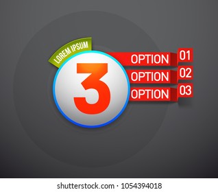 Design Vector Illustration Sign Numbers "three in one". Flat Button with Figures 3 in 1 icon and Tapes with Names Options. Vector Color banner with logo three and one numeral in the Circle Flat Button