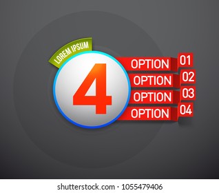 Design Vector Illustration Sign Numbers "four in one". Flat Button with Figures 4 in 1 icon and Tapes with Names Options. Vector Color banner with logo four and one numeral in the Circle Flat Button