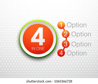 Design Vector Illustration Sign Numbers "four in one". Flat Button with Figures 4 in 1 icon and Tapes with Names Options. Vector Color banner with logo four and one numeral in the Circle Flat Button
