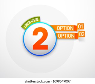 Design Vector Illustration Sign Numbers "two in one". Flat Button with Figures 2 in 1 icon and Tapes with Names of Options. Vector Color banner with logo two and one numeral in the Circle Flat Button.