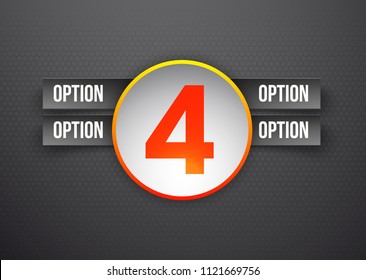Design Vector Illustration Sign Numbers "four in one". Flat Button with Figures 4 in 1 icon and Tapes with Names Options. Vector Color banner with logo four and one numeral in the Circle Flat Button