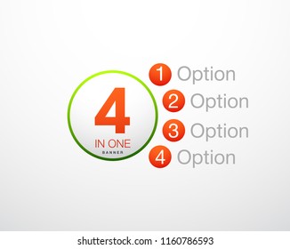 Design Vector Illustration Sign Numbers "four in one". Flat Button with Figures 4 in 1 icon and Tapes with Names Options. Vector Color banner with logo four and one numeral in the Circle Flat Button