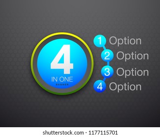 Design Vector Illustration Sign Numbers "four in one". Flat Button with Figures 4 in 1 icon and Tapes with Names Options. Vector Color banner with logo four and one numeral in the Circle Flat Button