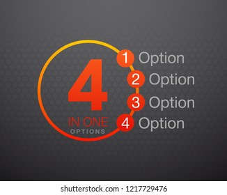 Design Vector Illustration Sign Numbers "four in one". Flat Button with Figures 4 in 1 icon and Tapes with Names Options. Vector Color banner with logo four and one numeral in the Circle Flat Button