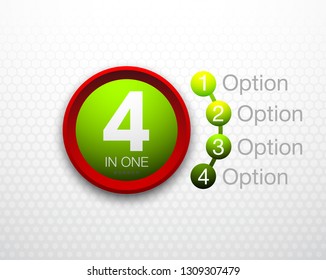 Design Vector Illustration Sign Numbers "four in one". Flat Button with Figures 4 in 1 icon and Tapes with Names Options. Vector Color banner with logo four and one numeral in the Circle Flat Button