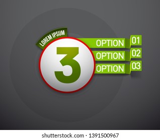 Design Vector Illustration Sign Numbers "three in one". Flat Button with Figures 3 in 1 icon and Tapes with Names Options. Vector Color banner with logo three and one numeral in the Circle Flat Button