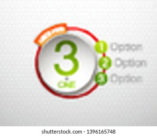 Design Vector Illustration Sign Numbers "three in one". Flat Button with Figures 3 in 1 icon and Tapes with Names Options. Vector Color banner with logo three and one numeral in the Circle Flat Button