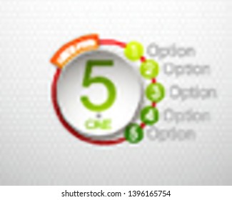 Design Vector Illustration Sign Numbers "five in one". Flat Button with Figures 5 in 1 icon and Tapes with Names Options. Vector Color banner with logo five and one numeral in the Circle Flat Button