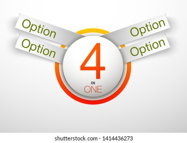 Design Vector Illustration Sign Numbers "four in one". Flat Button with Figures 4 in 1 icon and Tapes with Names Options. Vector Color banner with logo four and one numeral in the Circle Flat Button