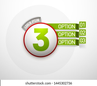Design Vector Illustration Sign Numbers "three in one". Flat Button with Figures 3 in 1 icon and Tapes with Names Options. Vector Color banner with logo three and one numeral in the Circle Flat Button