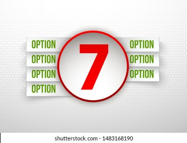 Design Vector Illustration Sign Numbers "seven in one". Flat Button with Figures 7 in 1 icon and Tapes with Names Options. Vector Color banner with logo seven and one numeral in the Circle Flat Button