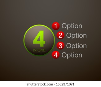 Design Vector Illustration Sign Numbers "four in one". Flat Button with Figures 4 in 1 icon and Tapes with Names Options. Vector Color banner with logo four and one numeral in the Circle Flat Button