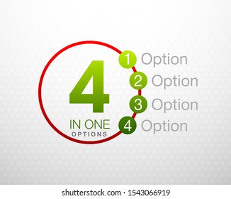 Design Vector Illustration Sign Numbers "four in one". Flat Button with Figures 4 in 1 icon and Tapes with Names Options. Vector Color banner with logo four and one numeral in the Circle Flat Button