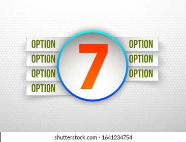 Design Vector Illustration Sign Numbers "seven in one". Flat Button with Figures 7 in 1 icon and Tapes with Names Options. Vector Color banner with logo seven and one numeral in the Circle Flat Button