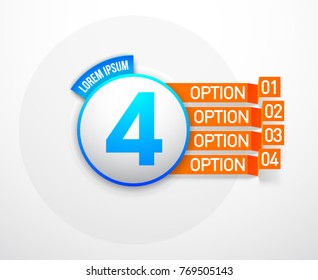 Design Vector Illustration Sign Numbers "four in one". Flat Button with Figures 4 in 1 icon and Tapes with Names Options. Vector Color banner with logo four and one numeral in the Circle Flat Button