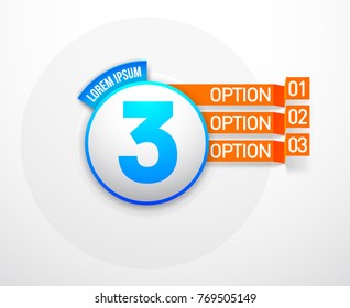 Design Vector Illustration Sign Numbers "three in one". Flat Button with Figures 3 in 1 icon and Tapes with Names Options. Vector Color banner with logo three and one numeral in the Circle Flat Button