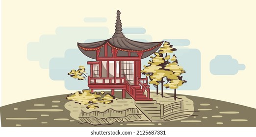 design vector ilustration house building asia china
