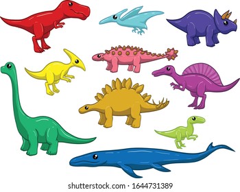 Vector Illustration Cartoon Dinosaur Character Set Stock Vector ...