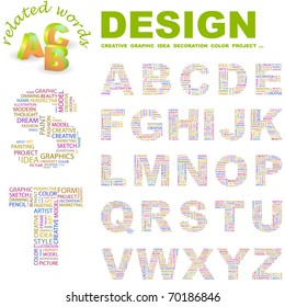 DESIGN. Vector letter collection. Illustration with different association terms.