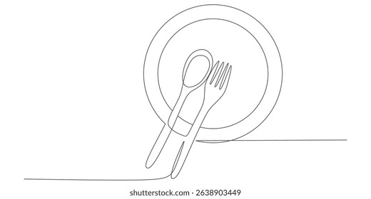 design vector line art plate, spoon and fork
