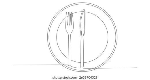 design vector line art plate, fork and knife