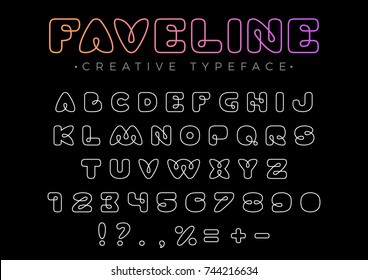 Design vector linear Font for Title, Header, Lettering, Logo, Monogram.
Funny Entertainment Business Typeface. Letters, Numbers Line art style.