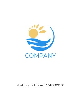 Design vector logo blue ocen and sun light