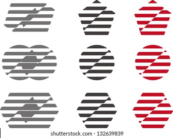 Design vector logo element. Waving strip structure by circle, pentagonal, hexagonal. Modern icon set.
