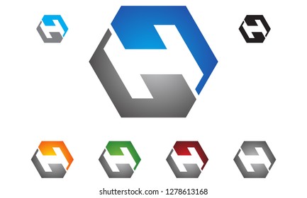 Design vector logo template. h letters icon, Colorful creative hexagon sign,  You can use in the commerce, traffic, financial, construction and communication concept of pattern