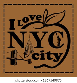 design vector, i love new york city, brooklyn bridge, the big apple, building empire state, liberty statue