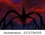 Design Vector of Mind Flyer in The Dark Night with Red Sky and Thunder from Upside Down