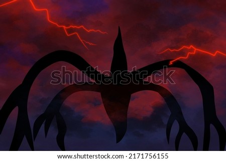 Design Vector of Mind Flyer in The Dark Night with Red Sky and Thunder from Upside Down Сток-фото © 