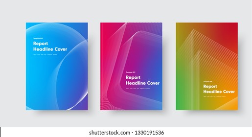 Design of vector minimalistic covers with gradient and geometric intersecting line shapes. Templates for general reports, books, booklets and flyers. Set