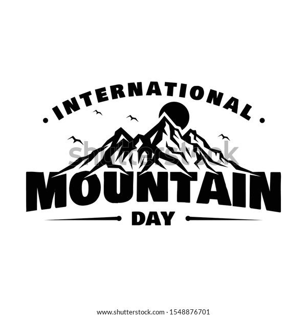 国際山岳デー用のデザインベクター山シルエット 国際マウンテンデーの文字のエンブレム ベクターイラストeps 8 Eps 10 のベクター画像素材 ロイヤリティフリー