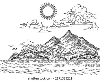 Esquema de montaña del paisaje natural del vector de diseño